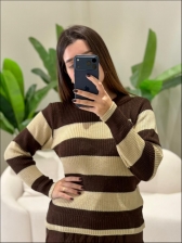 BLUSA LISTRADA PÉTALA - Areia com marrom