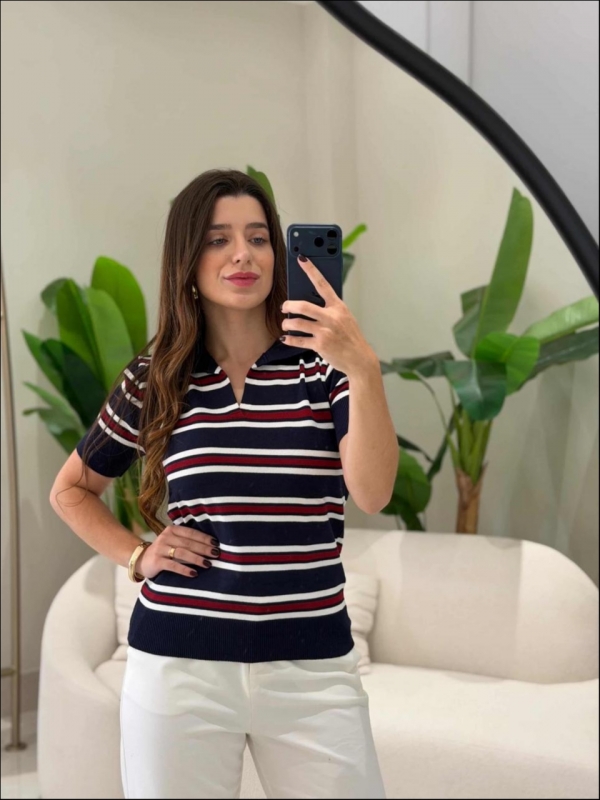 TSHIRT LISTRAS ARY - AZUL MARINHO/ VERMELHO/OFF WHITE