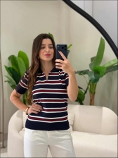 TSHIRT LISTRAS ARY - AZUL MARINHO/ VERMELHO/OFF WHITE