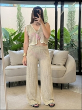 CONJUNTO RENDADO BICOLOR CAROLINA - Areia com Branco