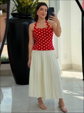 REGATA LUCY POÁ - VERMELHO COM BRANCO
