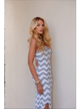 VESTIDO ZIGZAG LUREX - CINZA COM BRANCO