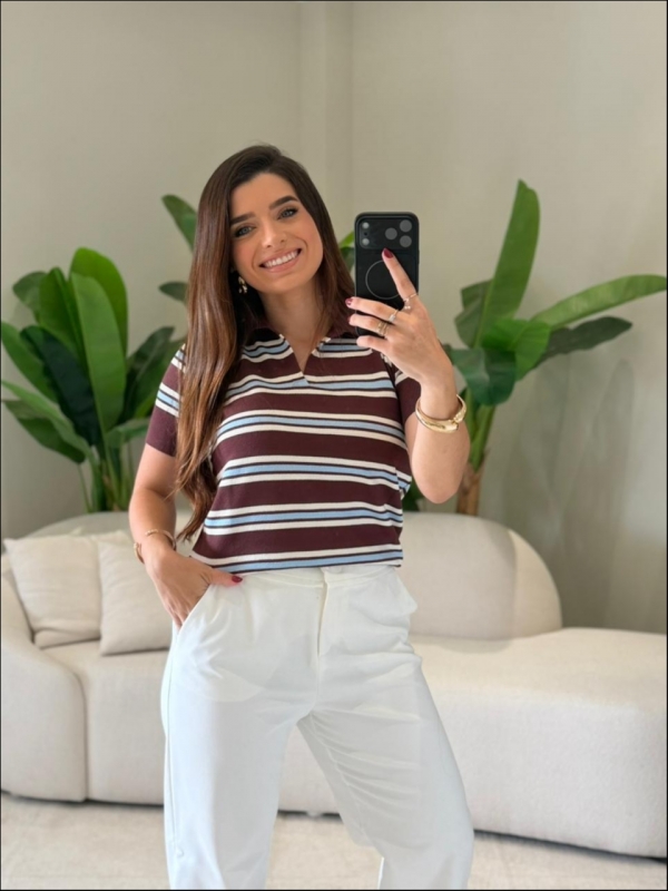 TSHIRT LISTRAS ARY - BERINJELA/AZUL BEBE/ OFF WHITE