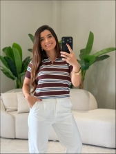TSHIRT LISTRAS ARY - BERINJELA/AZUL BEBE/ OFF WHITE