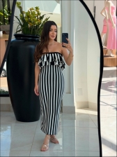 VESTIDO LISTRADO CELINE - PRETO COM BRANCO