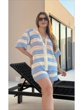CONJUNTO SHORT ELIS - OFF WHITE/ AZUL BEBE
