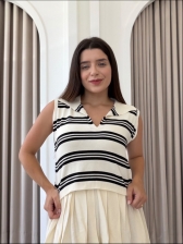 MAXI CROPPED BICOLOR RITA - Off white com preto