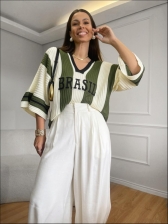 BLUSA LISTRADA BRASIL - OFF WHITE COM VERDE