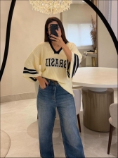 BLUSA AMPLA BRASIL LISA - Off white com azul marinho