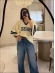 BLUSA AMPLA BRASIL LISA - Off white com azul marinho