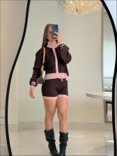 CONJUNTO SHORT BICOLOR - MARROM COM ROSA