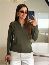 BLUSA ARY MANGA LONGA LISA - VERDE MILITAR