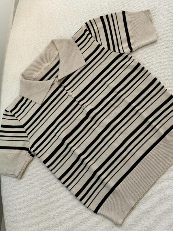TSHIRT POLO LISTRAS - Areia com preto