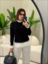 BLUSA BICOLOR VANESSA - PRETO/OFF WHITE