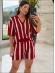 CONJUNTO SHORT LISTRAS VERTICAIS - Vermelho com branco