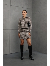 CONJUNTO SAIA JACARD MOUSSE - Marrom com bege