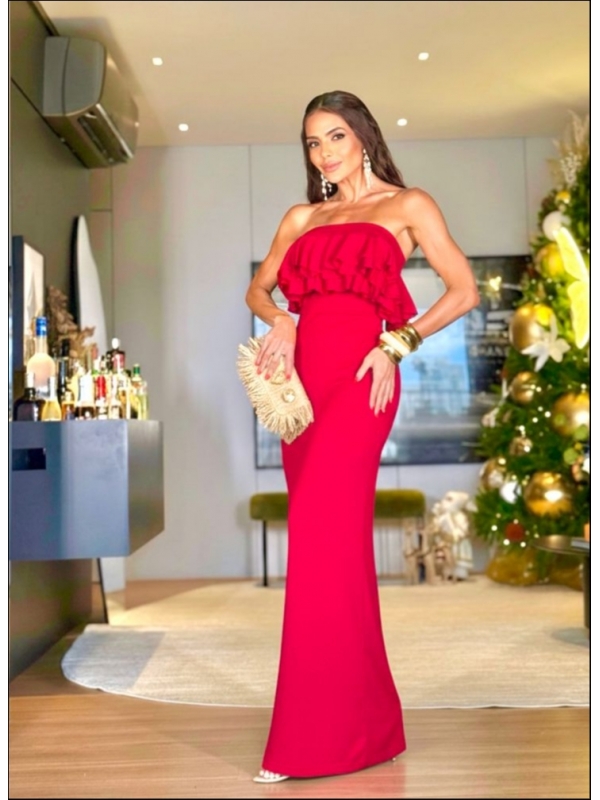 VESTIDO TOMARA QUE CAIA BABADO - VERMELHO