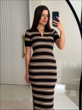 VESTIDO POLO LISTRADO - PRETO COM BEGE