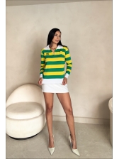 BLUSA MANGA LONGA POLO  LISTRADA 3 CORES BRASIL - VERDE/AMARELO/BRANCO