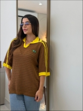 TSHIRT RENDADA BRASIL - MARROM/AMARELO