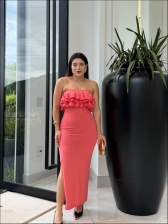 VESTIDO TOMARA QUE CAIA BABADO - CORAL