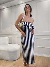 VESTIDO LISTRADO CELINE - AZUL MARINHO/OFF WHITE