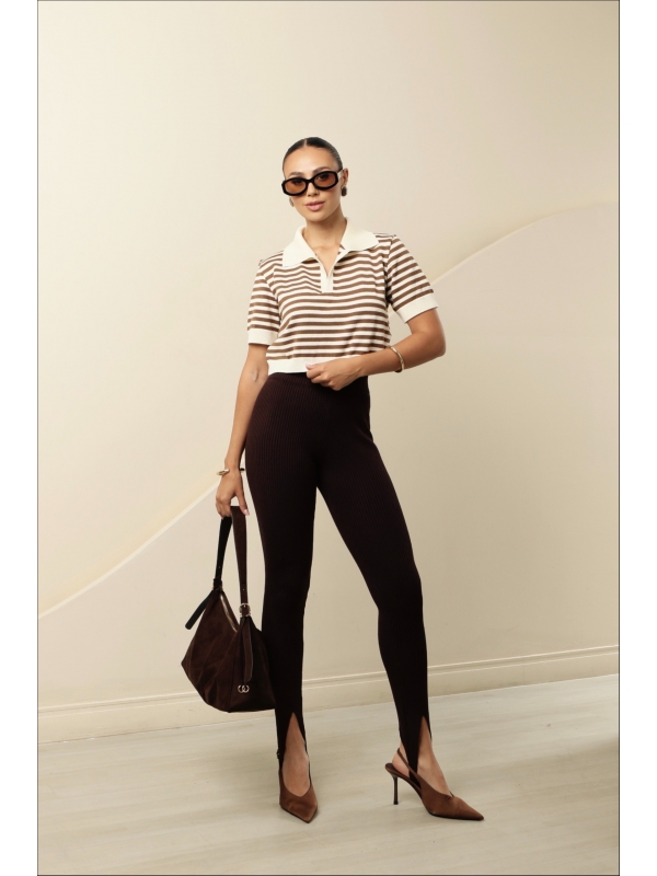 CROPPED POLO LISTRADO FABIANE - CARAMELO