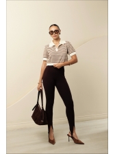 CROPPED POLO LISTRADO FABIANE - CARAMELO