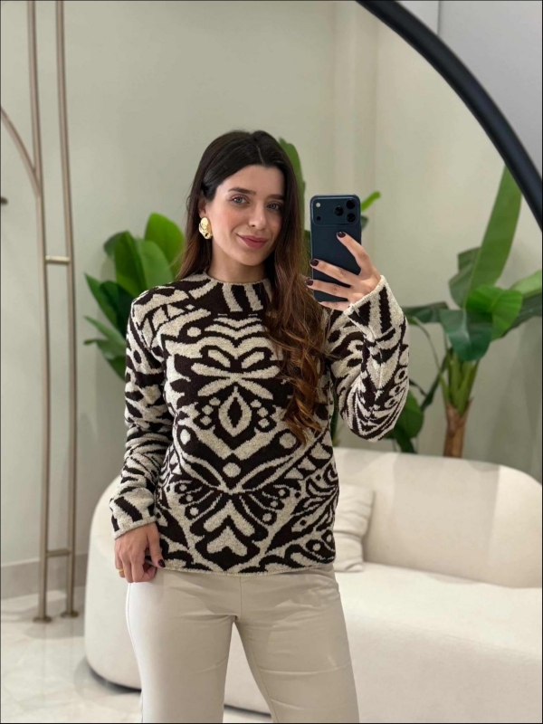 BLUSA JACARD MOUSSE - MARROM