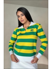 BLUSA MANGA LONGA POLO  LISTRADA 3 CORES BRASIL VERDE/AMARELO/BRANCO M