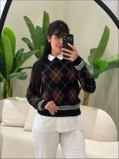 BLUSA ESCOCESA GERLANE - Preto com marrom