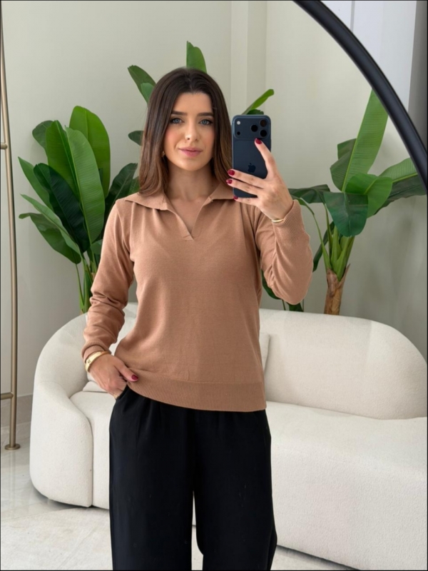 BLUSA ARY MANGA LONGA LISA - BEGE NOVO