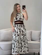 CROPPED COW PRINT AVULSO - Off white com Marrom foca