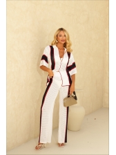 CONJUNTO SAIDA LISTRAS - BRANCO/ AZUL MARINHO