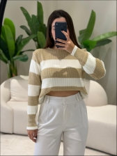 BLUSA LISTRADA PÉTALA - Areia com Branco