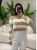 BLUSA LISTRADA PÉTALA - Areia com Branco