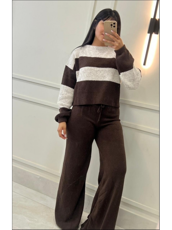 CONJUNTO MOUSSE LISTRADO CAROL - MARROM