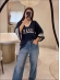 BLUSA AMPLA BRASIL LISA - Azul marinho com off white