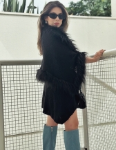 PONCHO FLAME COM PELE - Preto