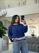 BLUSA MANGA BALÃO BANDEIRA - AZUL JEANS