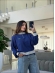 BLUSA MANGA BALÃO BANDEIRA - AZUL JEANS