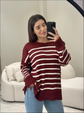 MAXI TRICOT LISTRAS CHLOE - MARSALA/OFF WHITE