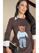 BLUSA MOUSSE URSO BRUNA - MARROM