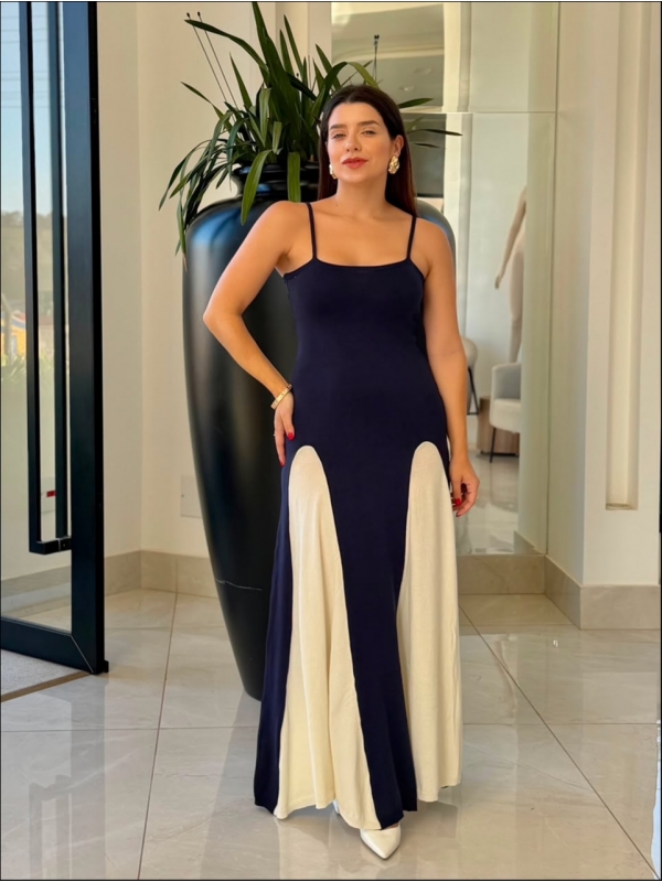 VESTIDO LOS ANGELES - AZUL MARINHO/OFF WHITE