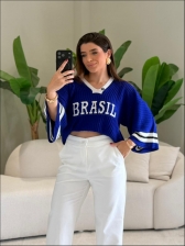 BLUSA AMPLA BRASIL LISA - AZUL BIC