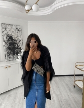 PONCHO FLAME COM PELE - Preto