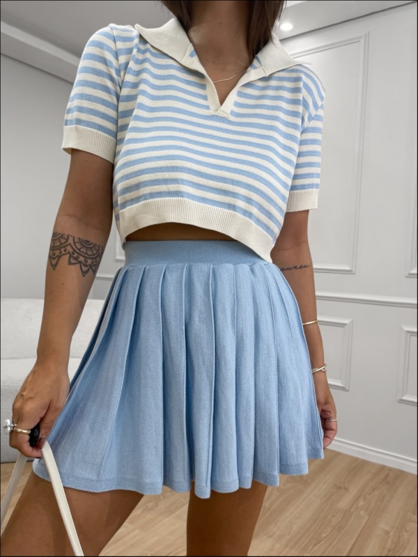 CROPPED POLO LISTRADO FABIANE - AZUL BEBE