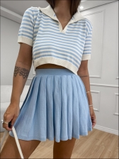 CROPPED POLO LISTRADO FABIANE - AZUL BEBE