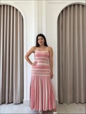 VESTIDO LISTRADO ROMA - OFF WHITE/CORAL/AREIA/ROSA