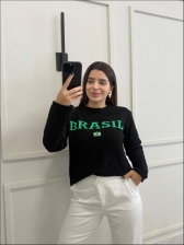 BLUSA MOUSSE BANDEIRA - PRETO